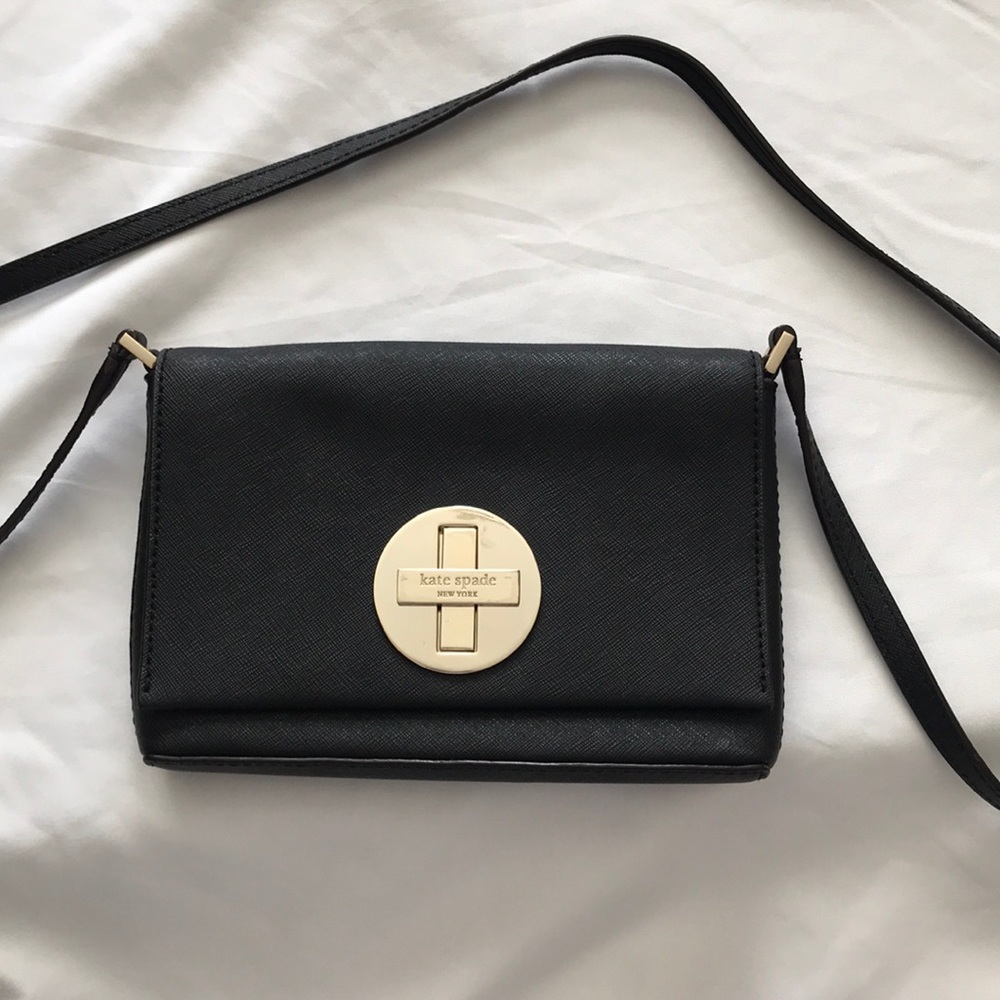Kate spade black crossbody with gold hardware